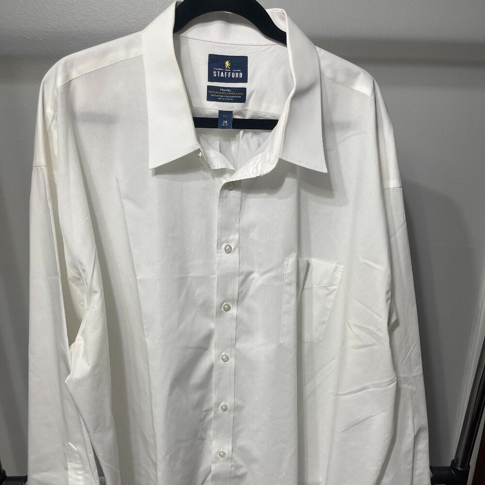 Men's 5X or 20 Neck Stafford Dress Long Sleeve Dress Shirt Off White